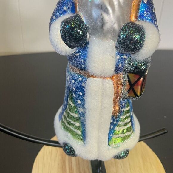 KSA Old World Glistening Santa Claus Toys Hanging Ornament Glass Blue 6" Tall - Picture 3 of 9